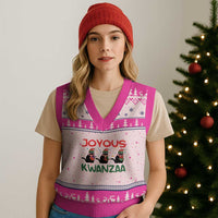 Joyous Kwanzaa V-Neck Knit Sweater Vest Funny Cats With Kinara And Presents Cultural Pride Gift - Wonder Print Shop