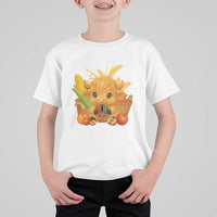 Cute Highland Cow With Kwanzaa Kinara And Presents T Shirt For Kid African Heritage Gift - Wonder Print Shop