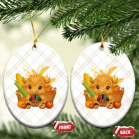 Cute Highland Cow With Kwanzaa Kinara And Presents Ceramic Ornament African Heritage Gift - Wonder Print Shop