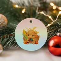 Cute Highland Cow With Kwanzaa Kinara And Presents Ceramic Ornament African Heritage Gift - Wonder Print Shop