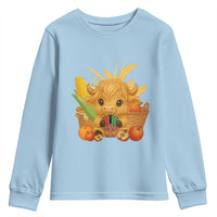Cute Highland Cow With Kwanzaa Kinara And Presents Youth Sweatshirt African Heritage Gift - Wonder Print Shop