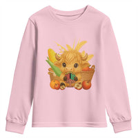Cute Highland Cow With Kwanzaa Kinara And Presents Youth Sweatshirt African Heritage Gift - Wonder Print Shop