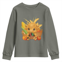 Cute Highland Cow With Kwanzaa Kinara And Presents Youth Sweatshirt African Heritage Gift - Wonder Print Shop