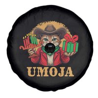Funny Umoja Holiday Gift Spare Tire Cover CowCat Kwanzaa Kinara Candle And Presents - Wonder Print Shop