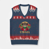 Funny Umoja Holiday Gift V-Neck Knit Sweater Vest CowCat Kwanzaa Kinara Candle And Presents - Wonder Print Shop
