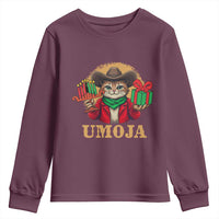 Funny Umoja Holiday Gift Youth Sweatshirt CowCat Kwanzaa Kinara Candle And Presents - Wonder Print Shop