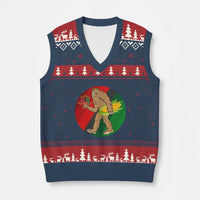 African American Holiday Gift V-Neck Knit Sweater Vest Retro Sunset Bigfoot With Kwanzaa Candle - Wonder Print Shop