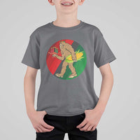 African American Holiday Gift T Shirt For Kid Retro Sunset Bigfoot With Kwanzaa Candle - Wonder Print Shop