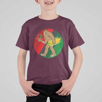 African American Holiday Gift T Shirt For Kid Retro Sunset Bigfoot With Kwanzaa Candle - Wonder Print Shop