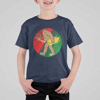 African American Holiday Gift T Shirt For Kid Retro Sunset Bigfoot With Kwanzaa Candle - Wonder Print Shop