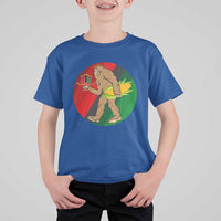 African American Holiday Gift T Shirt For Kid Retro Sunset Bigfoot With Kwanzaa Candle - Wonder Print Shop