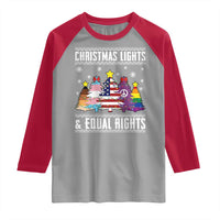 Xmas Lights Equal Rights Ugly Sweater Activism Gift Raglan Shirt - Wonder Print Shop