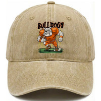 Funny Bulldog Playing Football Washed Cotton Baseball Cap Game Day Dog Lover