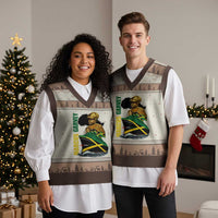 Marcus Garvey Jamaica Pride V-Neck Knit Sweater Vest One God One Aim One Destiny