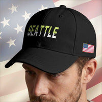 Seattle Retro Glitch Fan Gift Baseball Cap Proud Northwest 12s Fan