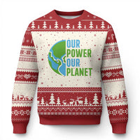 Our Power Our Planet Ugly Christmas Sweater Earth Day Words Environmentalist Gift