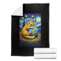 Earth Day Throw Blanket Starry Night Cat Hugging Earth