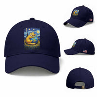 Earth Day Baseball Cap Starry Night Cat Hugging Earth