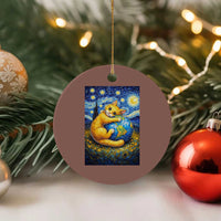 Earth Day Ceramic Ornament Starry Night Cat Hugging Earth