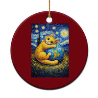 Earth Day Ceramic Ornament Starry Night Cat Hugging Earth
