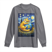 Earth Day Long Sleeve Shirt Starry Night Cat Hugging Earth