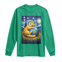Earth Day Long Sleeve Shirt Starry Night Cat Hugging Earth