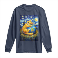 Earth Day Long Sleeve Shirt Starry Night Cat Hugging Earth