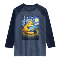 Earth Day Raglan Shirt Starry Night Cat Hugging Earth