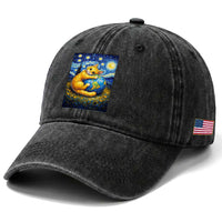 Earth Day Washed Cotton Baseball Cap Starry Night Cat Hugging Earth