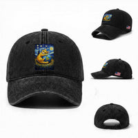 Earth Day Washed Cotton Baseball Cap Starry Night Cat Hugging Earth