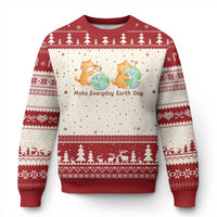 Make Everyday Earth Day Ugly Christmas Sweater Cute Cat Healing Planet Earth