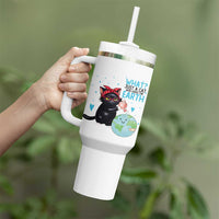 Just A Cat Who Loves The Earth Tumbler With Handle Earth Day Cat Lover Gift