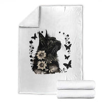 Black Maine Coon Cat Throw Blanket Floral Sunflower Watercolor Gift