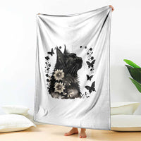 Black Maine Coon Cat Throw Blanket Floral Sunflower Watercolor Gift