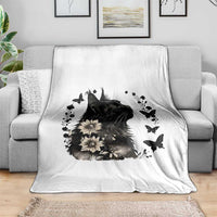 Black Maine Coon Cat Throw Blanket Floral Sunflower Watercolor Gift