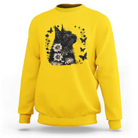 Black Maine Coon Cat Sweatshirt Floral Sunflower Watercolor Gift