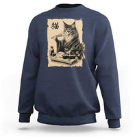 Vintage Japanese Cat Eating Sushi Sweatshirt Funny Maine Coon Kimono Gift