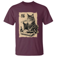 Vintage Japanese Cat Eating Sushi T Shirt Funny Maine Coon Kimono Gift