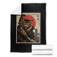 Japanese Maine Coon Samurai Warrior Throw Blanket Vintage Ukiyoe Cat