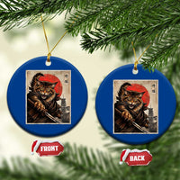 Japanese Maine Coon Samurai Warrior Ceramic Ornament Vintage Ukiyoe Cat