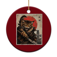 Japanese Maine Coon Samurai Warrior Ceramic Ornament Vintage Ukiyoe Cat