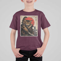 Japanese Maine Coon Samurai Warrior T Shirt For Kid Vintage Ukiyoe Cat