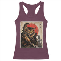 Japanese Maine Coon Samurai Warrior Racerback Tank Top Vintage Ukiyoe Cat