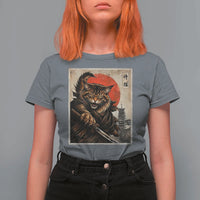 Japanese Maine Coon Samurai Warrior T Shirt For Women Vintage Ukiyoe Cat