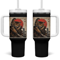 Japanese Maine Coon Samurai Warrior Tumbler With Handle Vintage Ukiyoe Cat