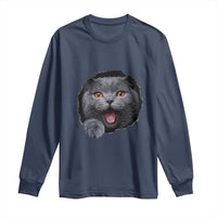 Cute British Shorthair Cat Peeking Through Cracked Wall Long Sleeve Shirt