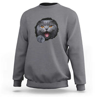 Cute British Shorthair Cat Peeking Through Cracked Wall Sweatshirt