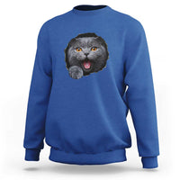 Cute British Shorthair Cat Peeking Through Cracked Wall Sweatshirt