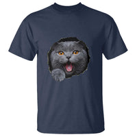Cute British Shorthair Cat Peeking Through Cracked Wall T Shirt