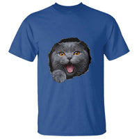 Cute British Shorthair Cat Peeking Through Cracked Wall T Shirt